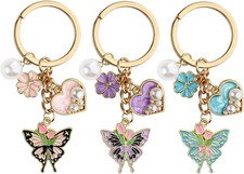 3Pcs Butterfly Keychains for Women,Cute Keychains Bag Charm Gold Keyring,Heart K