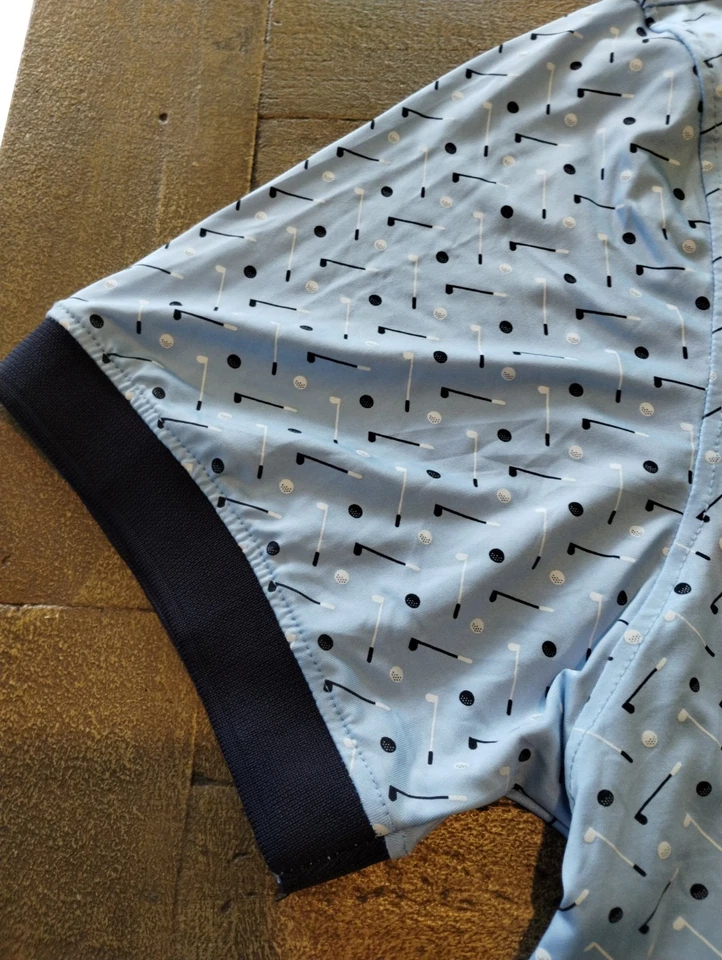 Kenneth Cole Shirt Mens 3XL XXXL Blue All Over Print AOP Golf Club & Ball Polo - Image 3 of 4