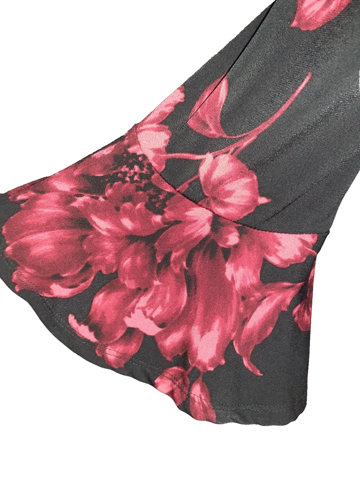 Vestido Vaina CONNECTED Talla 12 Negro Rojo Floral Manga 3/4 Tejido Elástico Foto 2 de 4