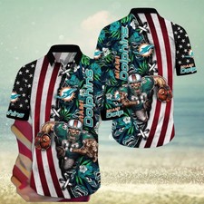 Miami Football Team Dolphinss Hawaiian Button Down Shirt Unisex Adults S-5XL