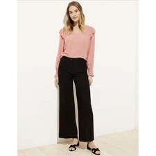 Ann Taylor LOFT Wide Leg Black Pants Women's 2  High Waist Crepe Office Staple
