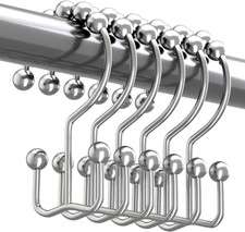 Shower Curtain Hooks Rings, Rust-Resistant Metal Double Glide Shower Hooks for B