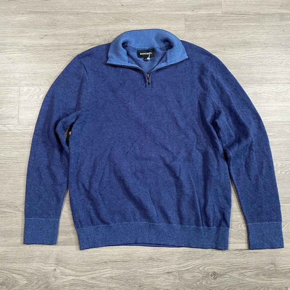 Men's Blue Bonobos Cotton Cashmere Quarter Zip Pullover Sweater Knit