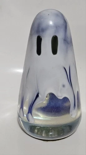 Murano Art Glass Glossy Ghost Figurine White Blue Decorative Paperweight