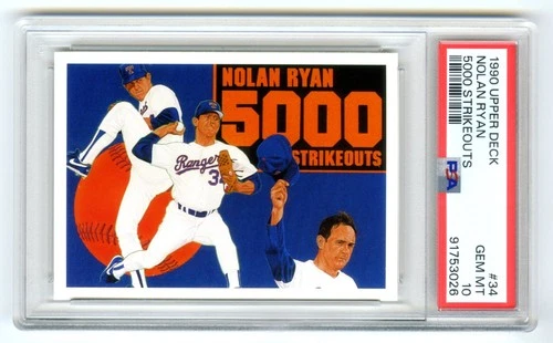 NOLAN RYAN~1990 UPPER DECK 5,000 STRIKEOUTS PSA-10 GEM-MT CARD #34 (NEW CASE)