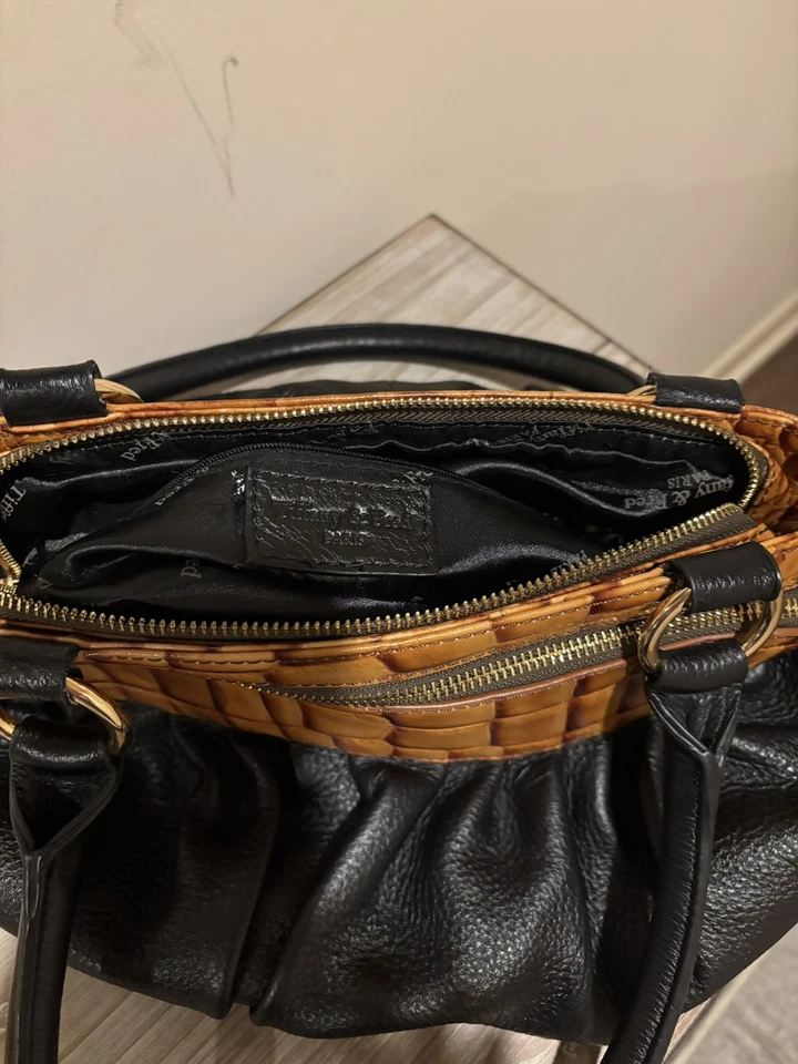 Tiffany And Fred Paris Black Leather W/Crocodile Leather Handbag  - Image 4 of 4