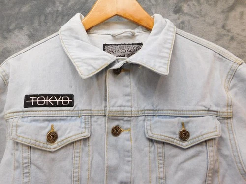 Brooklyn Cloth Denim Jacket Mens Medium Light Wash Tokyo Roses Embroidered image 2