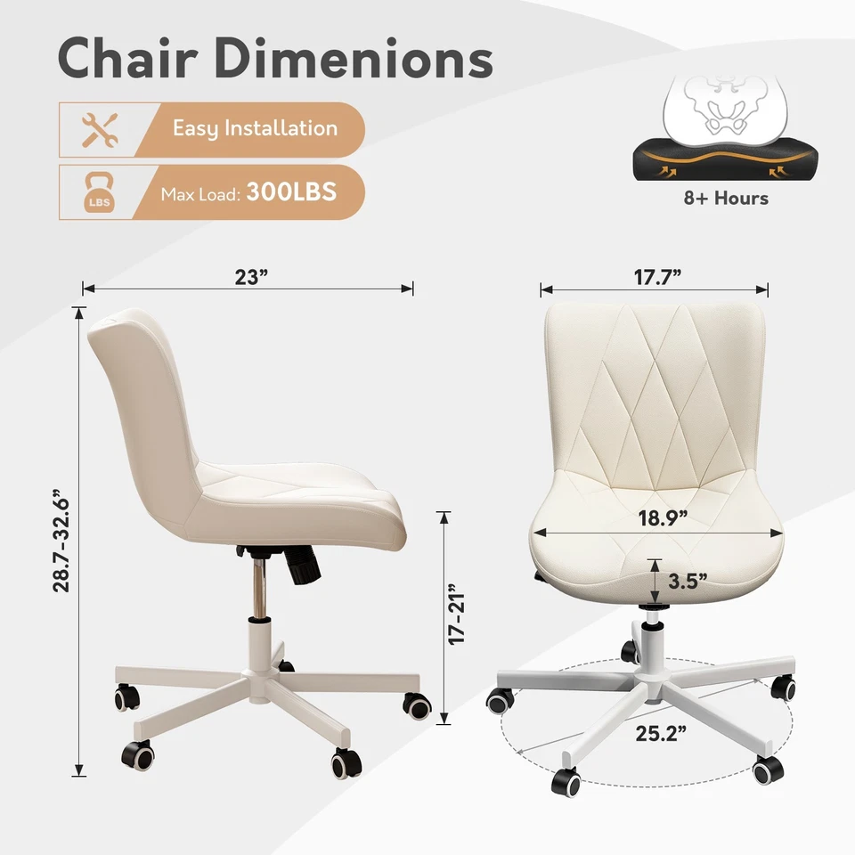 PU Leather Office Desk Chair Ergonomic Swivel Task Chair with Wheels 300lbs - Image 3 of 4