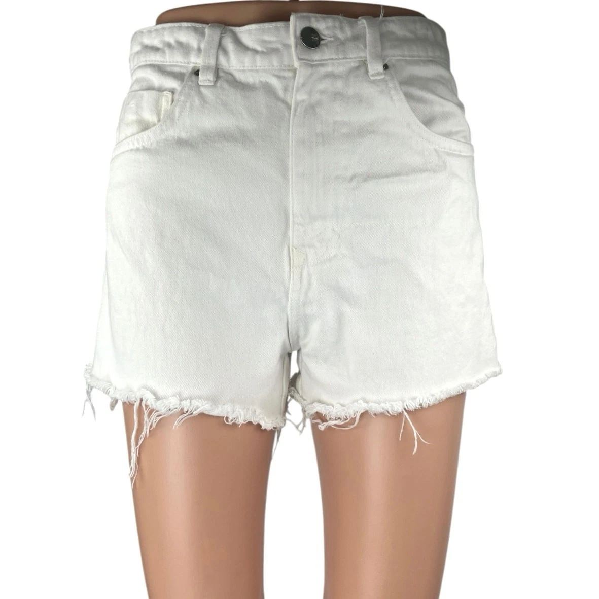 Zara Women's White High Waisted Cut Off Frayed Raw Hem Denim Jean Shorts Size 4