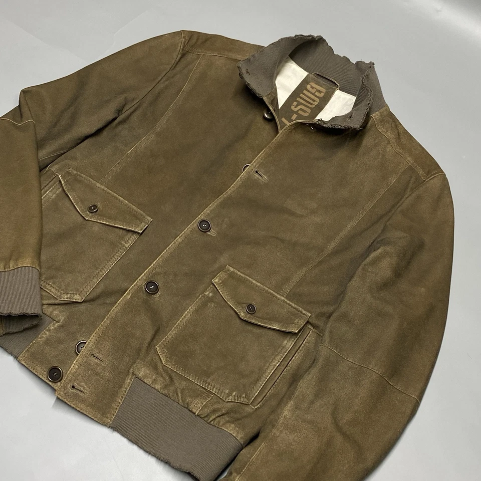 Gimos Men Brown Raw Edge Suede Casual Bomber Jacket Button Front Pockets - Image 2 of 4