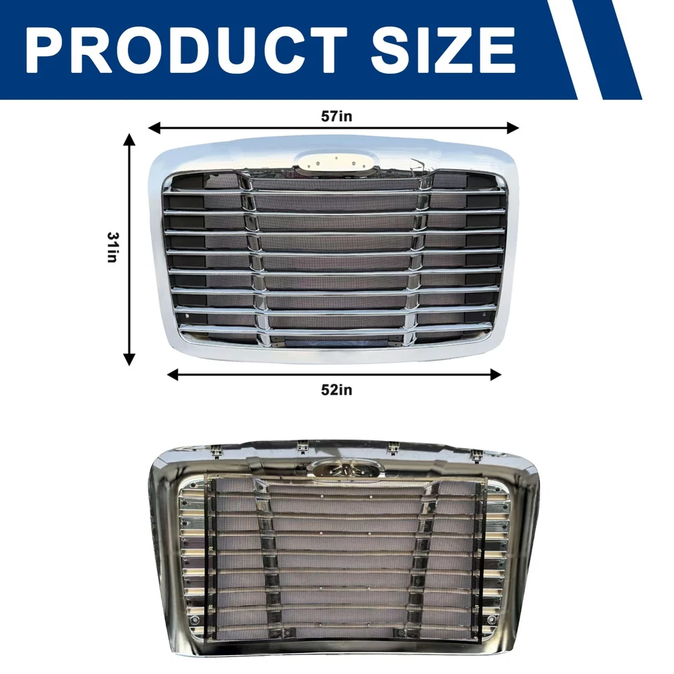 Parrilla delantera con pantalla de insectos para Freightliner Cascadia 2008-2017 cromada Foto 2 de 4