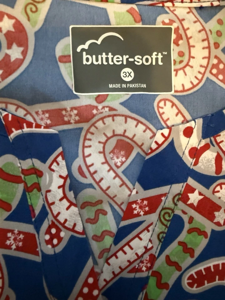 Womens Scrub Top Butter-Soft by UA Candy Cane Christmas Sz 3X Holiday Spirit - Image 3 of 4