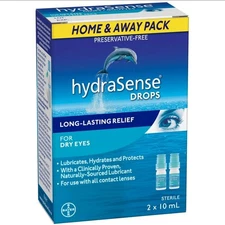 Set Of 2 hydraSense Eye Drops Long-Lasting Relief Home and Away Pack (2 x 10 mL)
