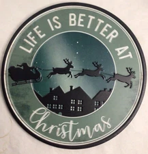 Vtg Primitave Style Retro  Christmas “Life Is Better At Christmas “ Metal Sign