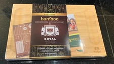 Royal Craft Brown Wooden Bamboo Cheese Board With Cutlery Set Charcuterie New