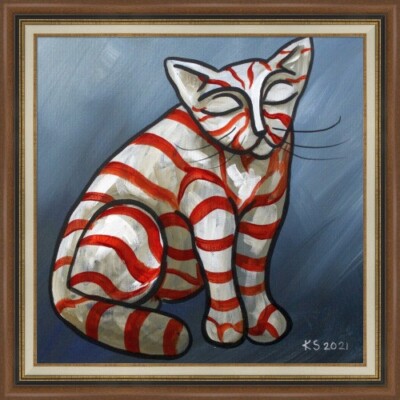 original painting oil canvas modern contemporary art  STRIPED CAT portrait 2
