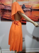 Zara, Boho Contemporary Ladies Size S Orange Gauzy Cotton Open Back Dress #P1