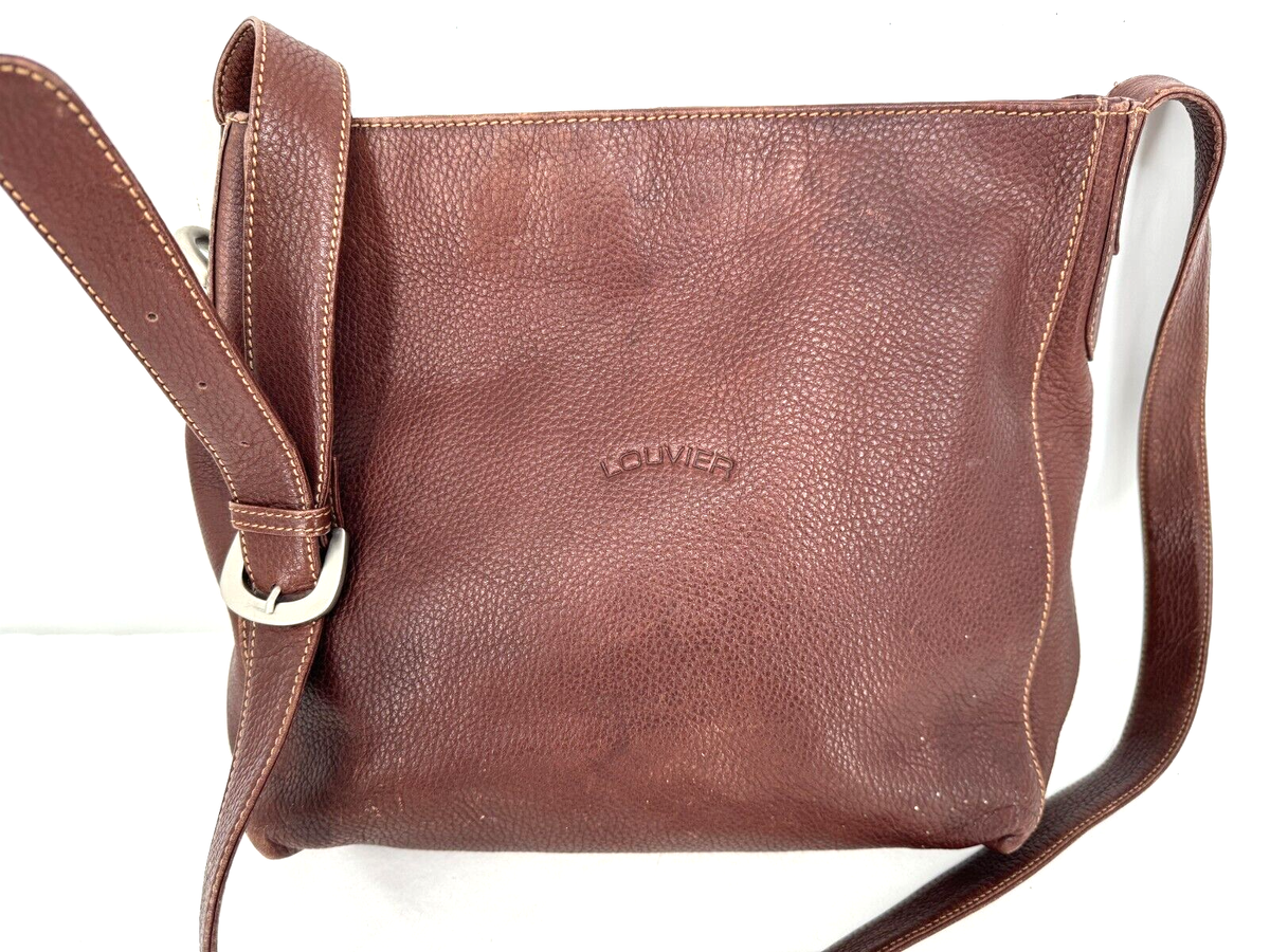 VTG Louvier Paris Cognac Brown Pebbled Leather Hobo Bag Shoulder