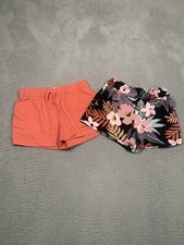 2 Pairs of Girls Shorts Bixby Floral Old Navy Linen Salmon Elastic Waist L 12