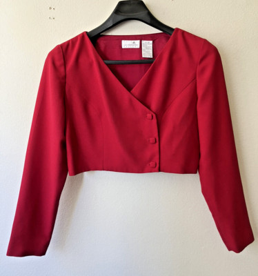 Vintage '80s Liz Claiborne Cropped Red Jacket Button Front V-neck size Large