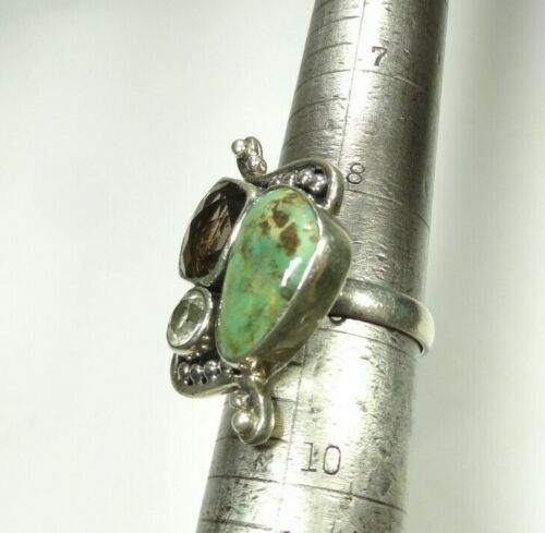 DESIGNER SANJEN TURQUOISE AQUAMARINE STATEMENT RING SIZE 9 STERLING 925 SILVER - Picture 9 of 12