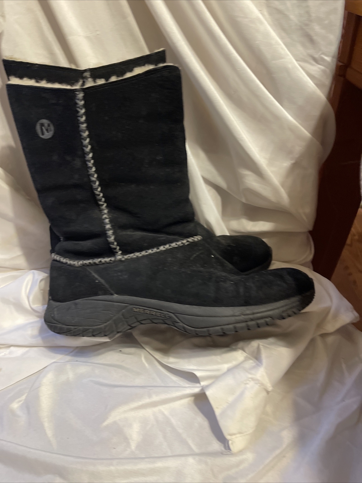 Merrell Womens Winter Boots Black Suede Leather Shearling Wool