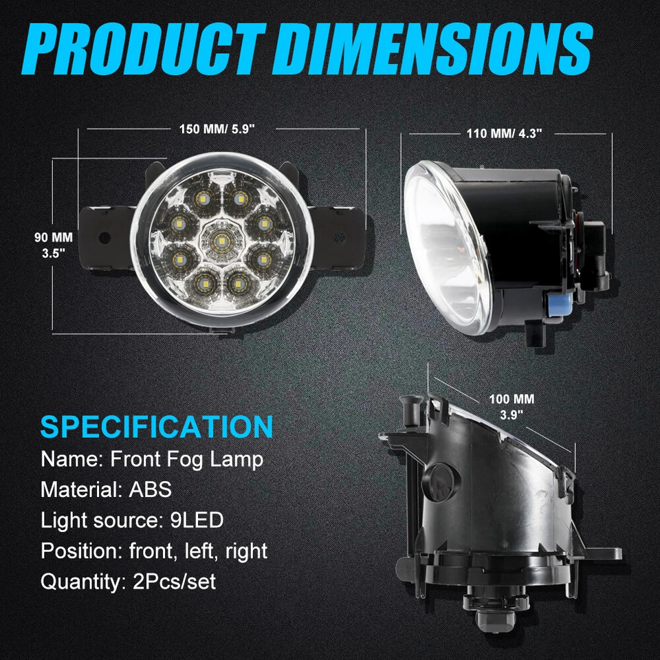 Pair Front Bumper Driving Lamps White LED Fog Lights For Nissan X-trail T30 T32 - image 4 of 4