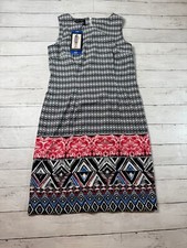 Mario Serrani Womens Black/White Pattern Sleeveless Round Neck Shift Dress Sz 10