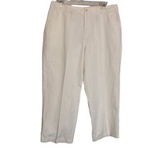 Land's End Cropped Pants Womens 12 White Slash Pockets Belt Loops Straight Legs