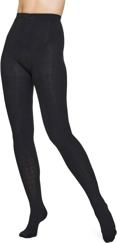 Medias suéter de punto plano para mujer Hue ESF16074, negras, talla S/M Foto 4 de 4