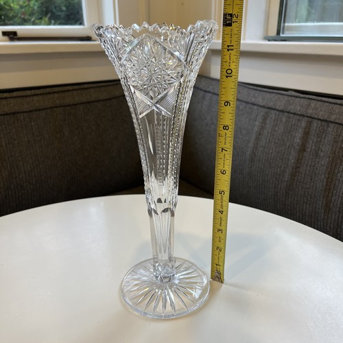 American Brilliant Period Crystal Hand Cut Glass Trumpet Vase 12” - Picture 13 of 22