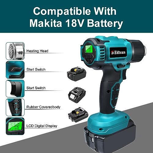 Cordless Heat Gun for Makita 18v Battery, 350W 122℉-1022℉ Fast Heating Soldering - Picture 4 of 7