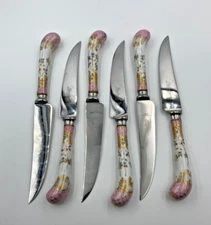 William Adams Sheffield Knife Set of 6 Porcelain Handle Knives 1 is bent