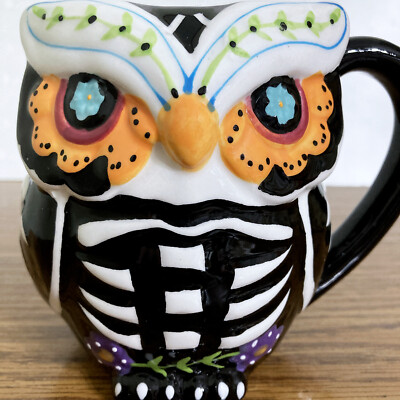owl デモ3枚セット RE:BONE FLAP BOO!! Owl Skeleton Coffee Mug Day of the Dead Figural 16oz 3D Halloween