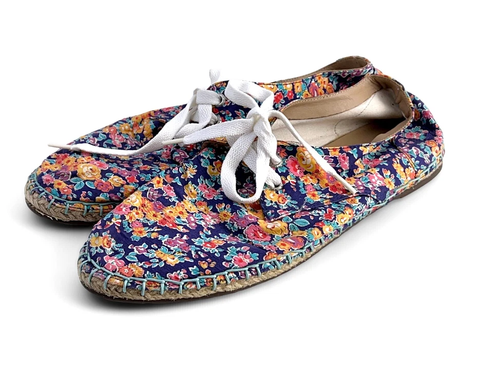 Floral Canvas Espadrille Sneakers Lace-Up Jute Trim Boho Casual Shoes Size 11 - Image 4 of 4