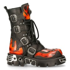 NEWROCK New Rock 107-S1 Red Skull Devil Black Leather Boot Biker Goth Rock Boots