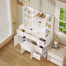 Vanity Set with LED Lighted Mirror Makeup Dressing Table Dresser Desk with Stool