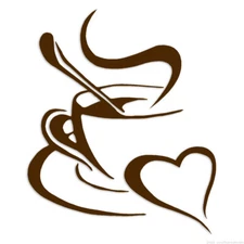 Hot Coffee Heart - Decal Sticker - Multiple Colors & Sizes - ebn6806