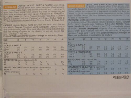 Lovely OOP BUTTERICK 3794 Misses Jacket Skirt & Pants PATTERN 6-8-10-12 UC - Picture 4 of 4