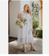 Show Me Your Mumu NWT Samantha Ruffle Wrap Dress Silver Luxe Satin Size 1X $198