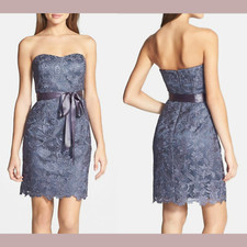 NWT Adrianna Papell Sweetheart Strapless Lace Sheath Dress Gunmetal [SZ 6 ] D67