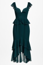 Show Me Your Mumu Womens Sz XS Ruffle Cocktail Maxi Dress Luxe Emerald Green