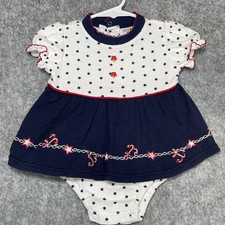 Vtg 90s Baby Girl Nautical Sailor Dress 6M One Piece 100 Cotton Navy White Red
