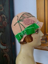 1920 s Soft Peach Wool Cloche Flapper Hat with Grapes  Bow