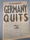 WWII/2 US The Stars and Stripes Germany Quits headline paper - one page