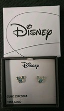 Disney Mickey Mouse 10kt Gold Earrings Blue Cubic Zirconia December Birthstone