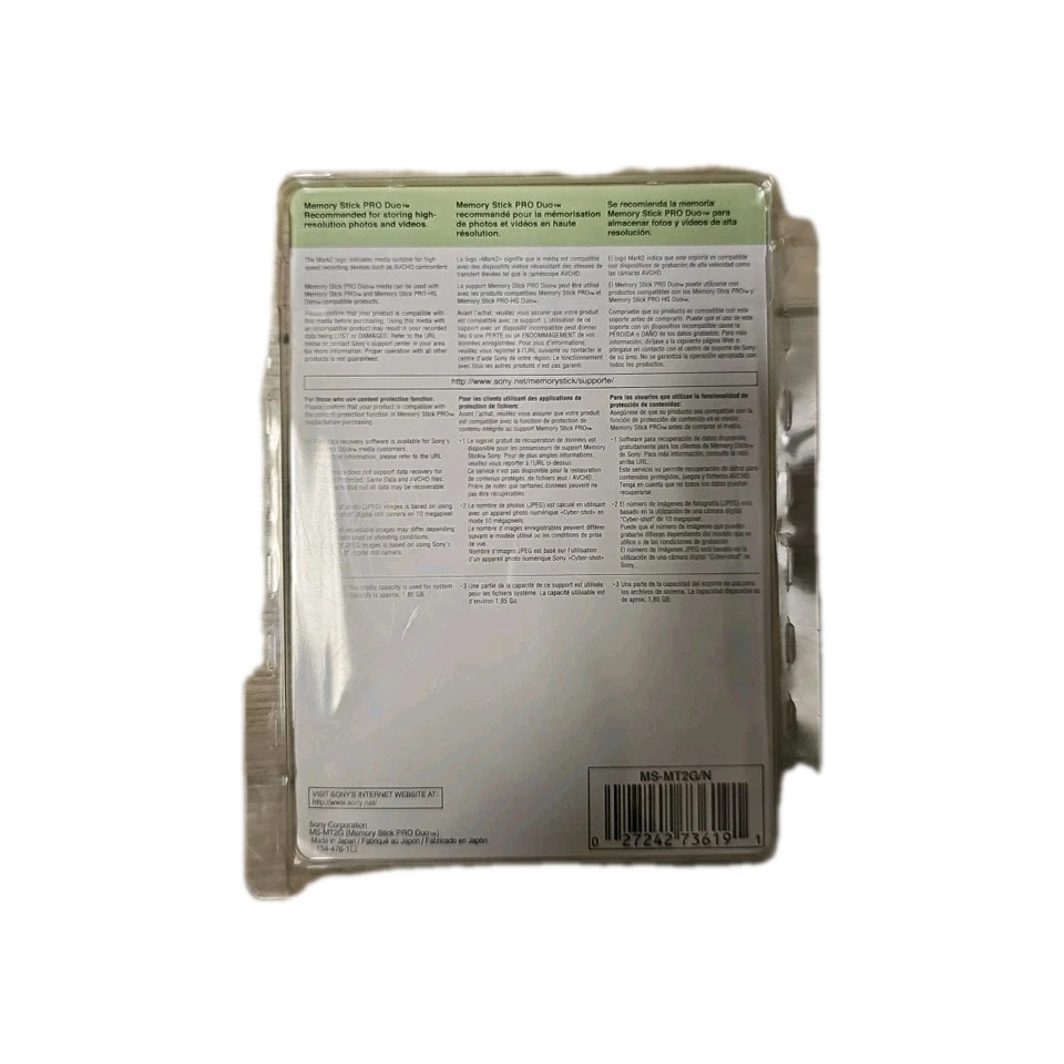 Sony Memory Stick 2GB PRO Duo Mark 2 Camera Camcorder 2GB New Sealed - Image 2 of 2