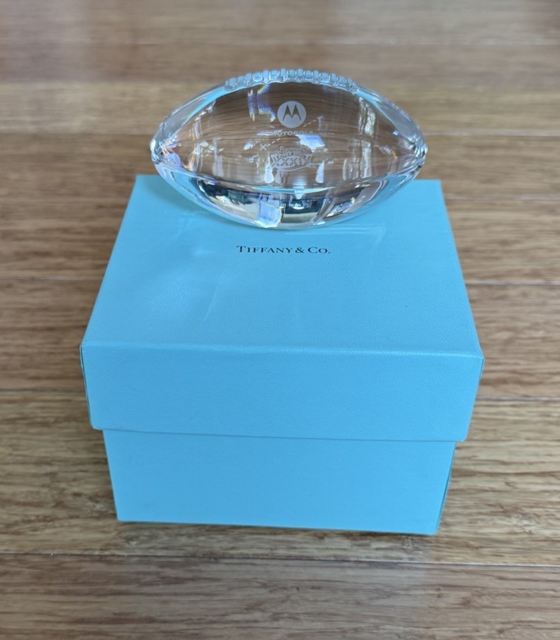 Superbowl XXXIX Tiffany Crystal Football Paperweight - Motorola