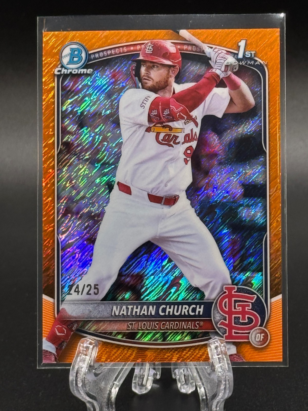 Nathan Church 2025 Bowman Chrome Orange Shimmer 1st Refractor #24/25 Cardinals