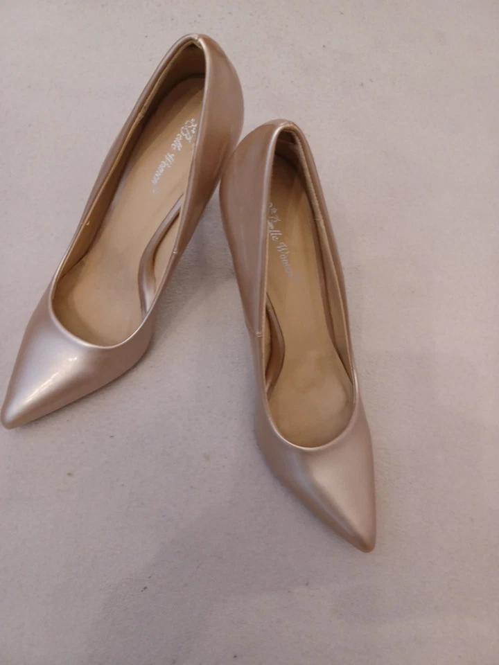 High Heels mit Plateau, Gr. 39, Absatz 12 cm, perlmuttartig leicht golden - Bild 4 von 4